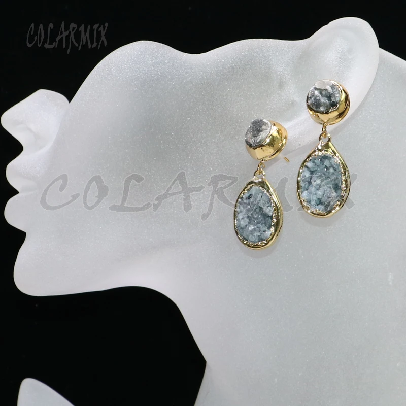 

3 Paris wholesale earrings gold color plated stone earrings Mix color druzy stone earrings gift for lady stone earrings 9150
