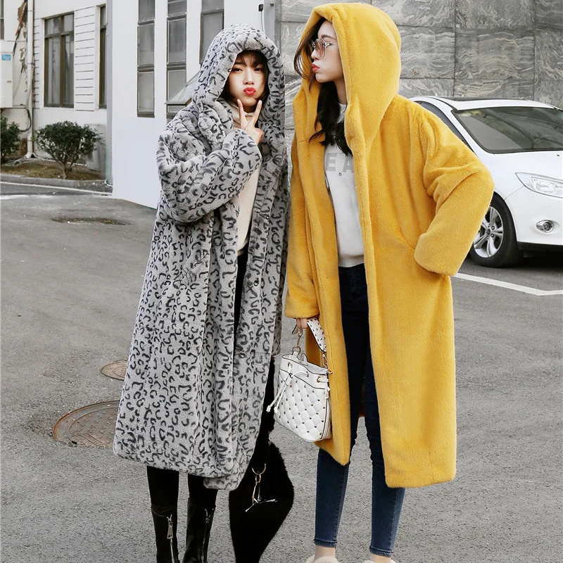 Nagodo Winter Mink Coat 2018 Thick Warm Loose Faux Fur Coats Women Oversize Casual Rabbit Fur Plush Coat with Hood Long OverCoat