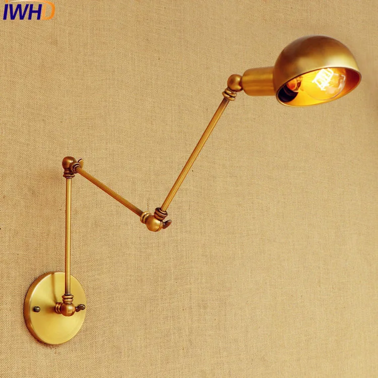 IWHD Gold Swing Long Arm Wall Lamp Vintage Edison Retro Loft Industrial