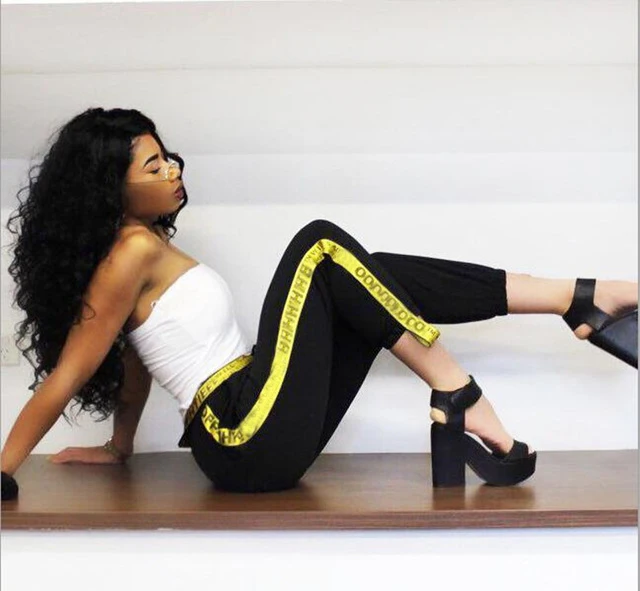 

2018 Top Fashion Women Side Striped Harem Pants Women Black Casual High Waist Pants Drawstring Loose Trousers Pantalon Femme