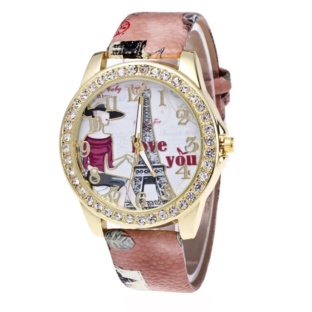 Бриллиантовая вставка Эйфелева башня в Париже наручные часы для женщин Печать наручные часы Женские аксессуары для часов ювелирные изделия