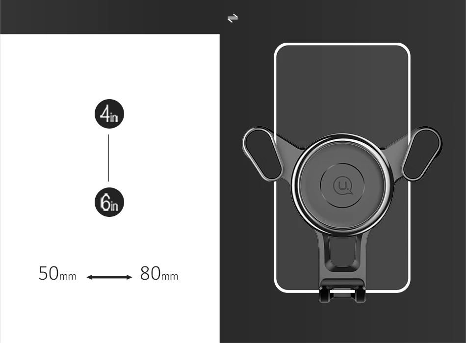 Вращающийся на 360 градусов Автомобильный держатель для телефона USAMS 4~ 6 дюймов Мини Автомобильный держатель для мобильного телефона