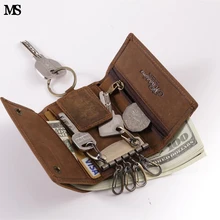 MS мужской чехол Crazy Horse из натуральной кожи для ключей от автомобиля, держатель с пряжкой, модные брелоки с большой вместительностью, кошелек для монет Y202