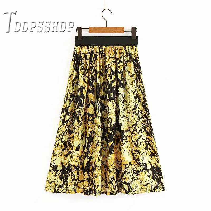 Ярко-желтая плиссированная Женская юбка с эластичной резинкой на талии, уличные женские юбки