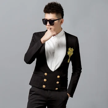 

nightclub tide male personality slim embroidered badge small suit fashion double-breasted court singers stage dress costumes !
