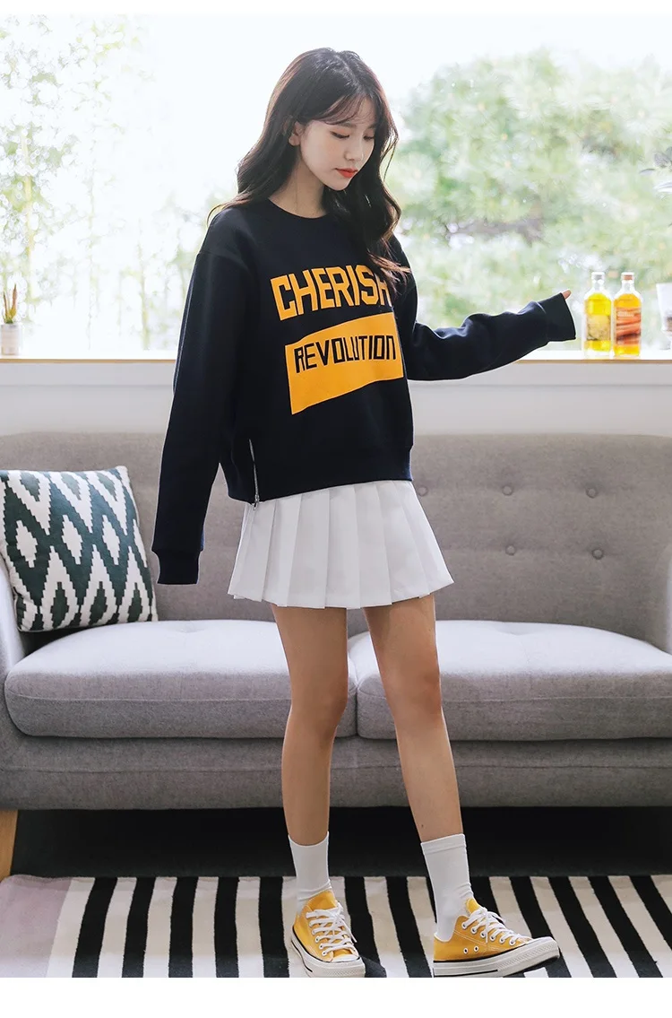 Cutey White Zipper Ribbon Sweatshirts Women 2018 O-Neck Outerwear Clothes Loose Female Casual Student Coat Girl's Summer Top Hoodies