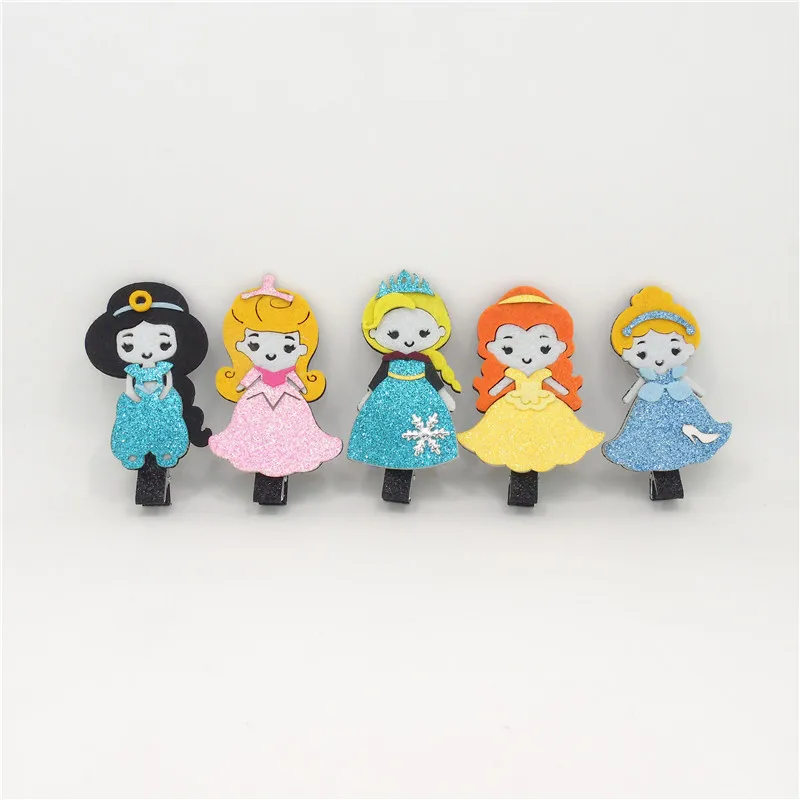 10pcs/lot Glitter Felt Princess Hair Clip Cartoon
