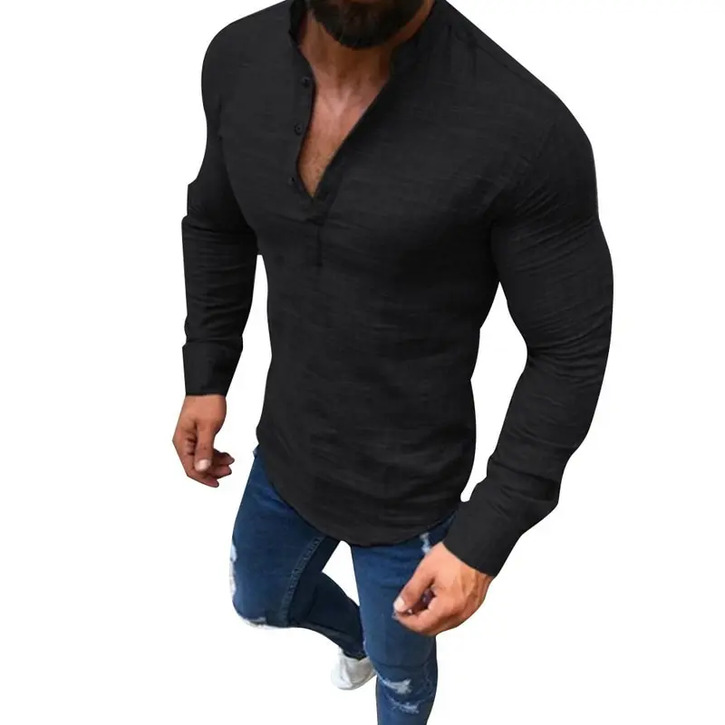 LASPERAL Men Plus Size Linen T-Shirts Fashion Long Sleeve Tee Top Male Streetwear Stand Collar Button Tee Shirts Plus Size 3XL HTB1aLt7XynrK1RjSsziq6xptpXaL - LASPERAL Men Plus Size Linen T-Shirts Fashion Long Sleeve Tee Top Male Streetwear Stand Collar Button Tee Shirts Plus Size 3XL