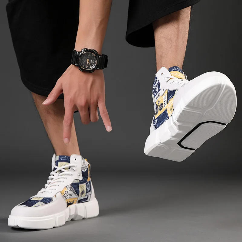 UPUPER/мужские кроссовки из натуральной кожи г. Модная удобная мужская повседневная обувь 3D стерео Печать Граффити плоская мужская обувь