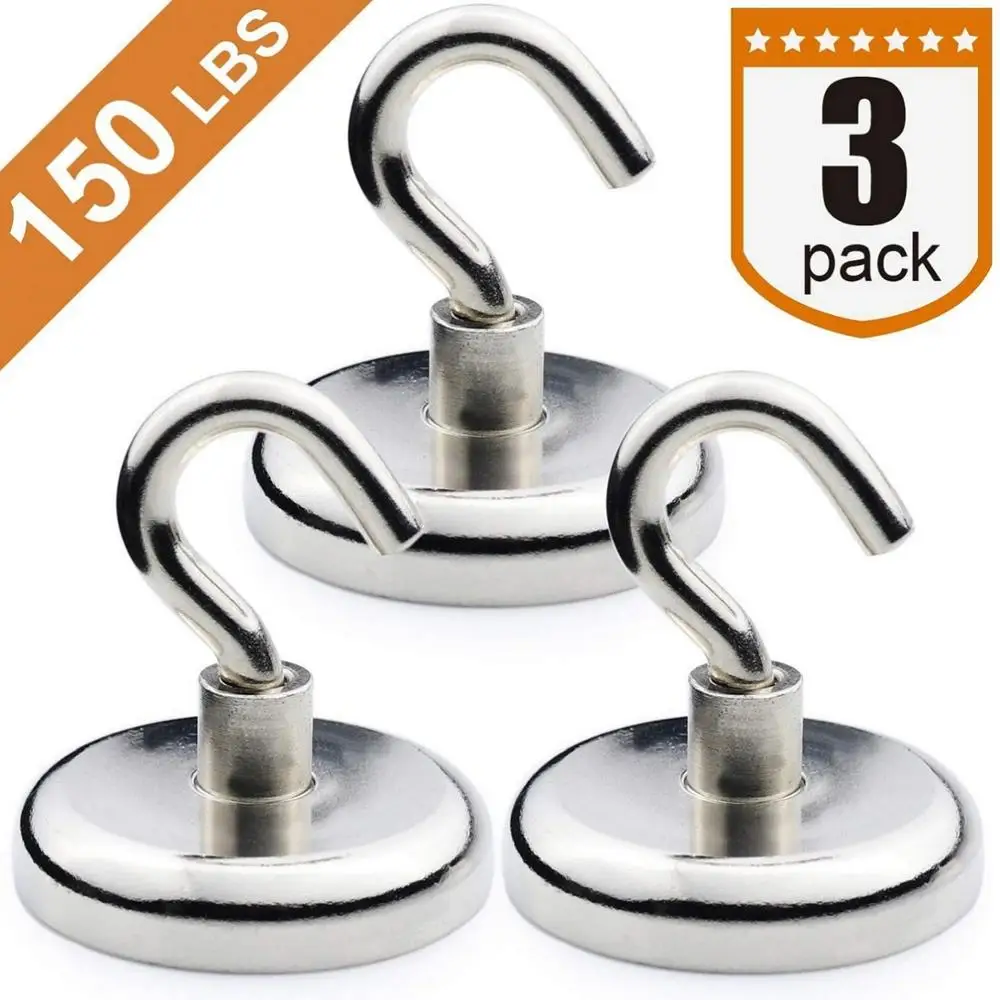 

Heavy Duty Magnetic Hooks, Strong Neodymium Magnet Hooks for Home, Kitchen, Workplace,etc ,D42mm Hold up to 150Pounds, Pack of 3