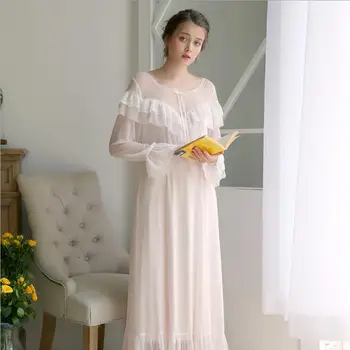 

Spring summer new princess sweet style nightgowns female lace patchwork soft sleep dress mesh perspective home clothes gx1666