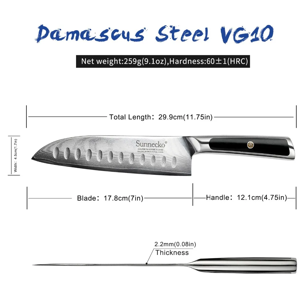 SUNNECKO 7 дюймов дамасский нож сантоку японский VG10 ядро стали лезвие бритвы острые кухонные ножи G10 Ручка овощерезка для мяса