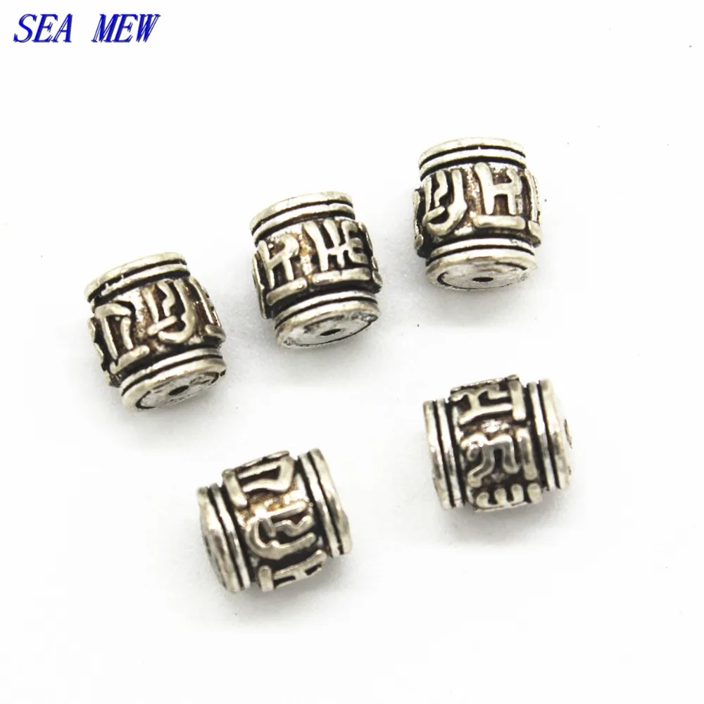 

10 PCS 8mm 10mm Vintage Metal Alloy Om Mani Padme Hung Barrel Beads Spacer Beads Nepal Hole Beads Loose Bead For Jewelry Making