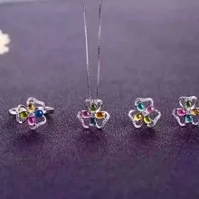 Натуральные разноцветные турмалины комплект ювелирного изделия с натуральным камнем кольцо c драгоценным камнем, подвеска, серьги, S925 серебряного цвета из Lucky ювелирные изделия в форме клевера