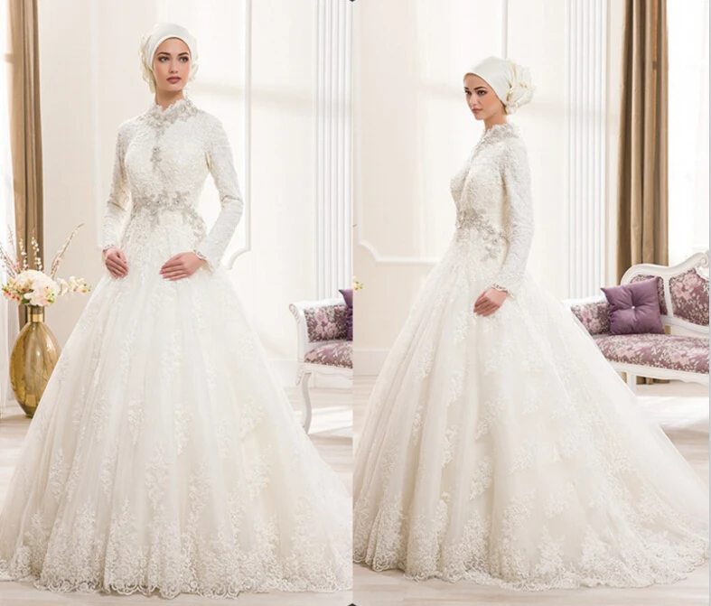 Vestido de noiva lange mouwen lace bruidsjurk Ivoor Applique luxe Crystal Baljurk Moslim Party moeder van de bruid jurken Vestido de noiva lange mouwen lace bruidsjurk Ivoor Applique luxe Crystal Baljurk Moslim Party moeder van de bruid jurken