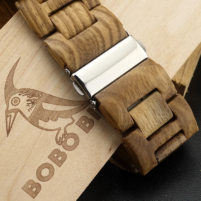 BOBO BIRD Rectangle Zebra Mens Wooden Wrist Watch Top Brand Luxury Quartz Watches with Full Wooden Band in Gift Box