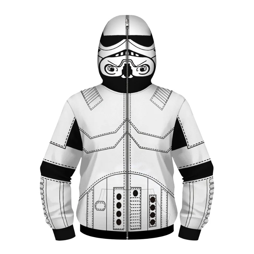 

Children Hooded Long Sleeve 3D Digital Print White Samurai Cosplay Full Face Cover Zipper Hoodies 3D Casual Hoodies
