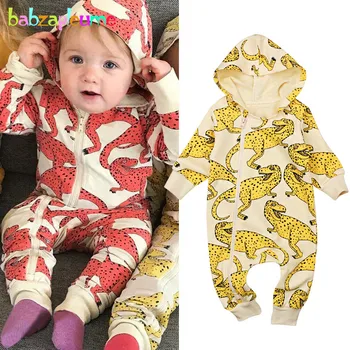 

2019 Spring Fall Newborn Unisex Baby Clothes Cartoon Cute Hooded Long Sleeve Cotton Girls Boys Rompers Infant Jumpsuit BC1592-1
