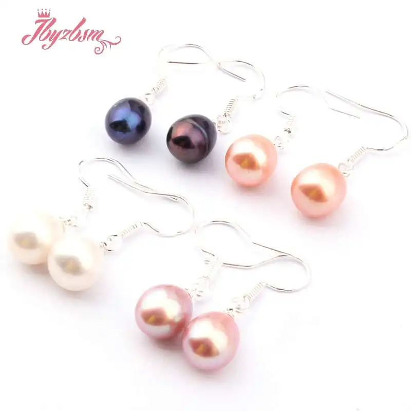 

6x7-7x8mm Oval Freshwater Pearl Natural Stone Beads Silver Dangle Hook Fashion Earrings For Woman Christmas Gift 1 Pair