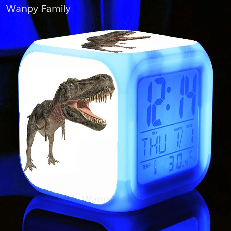 Jurassic динозавр светодиодный Будильник 7 цветов светящийся цифровой будильник Дети Рождественский подарок многофункциональный ночник часы - Цвет: Светло-желтый