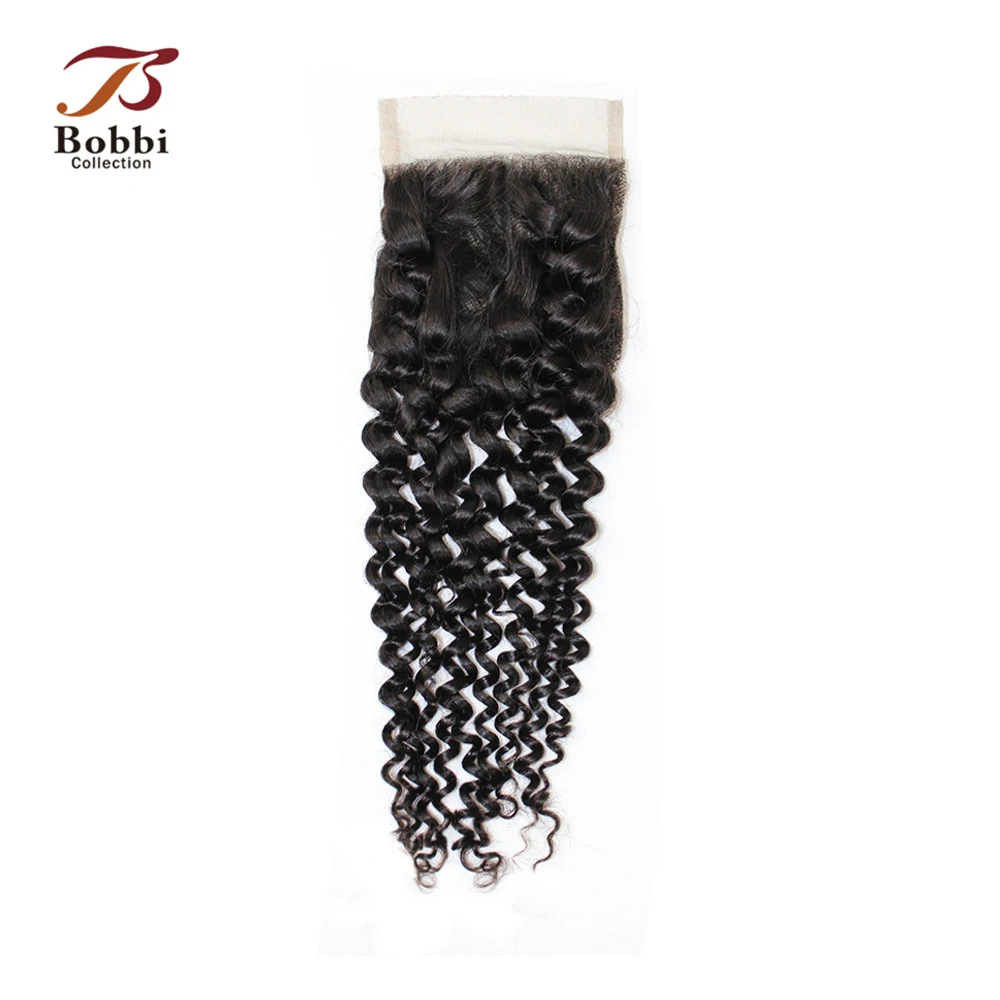 

BOBBI COLLECTION Jerry Curly Lace Closure Brazilian Remy Human Hair Natural Color 4x4 Lace Closure Free Middle Part