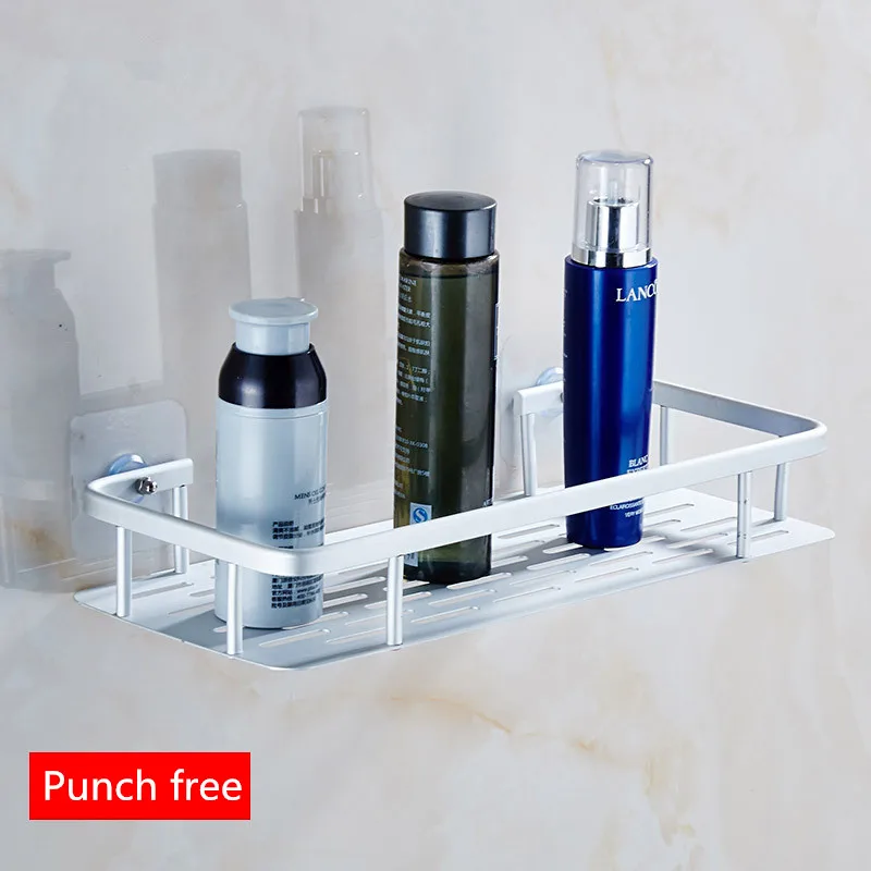 

Kitchen Bathroom Bathroom Creative Shelf Sucker Wall Mounted Space Aluminum Storage Shelf Single Layer Nails No Punch Hook