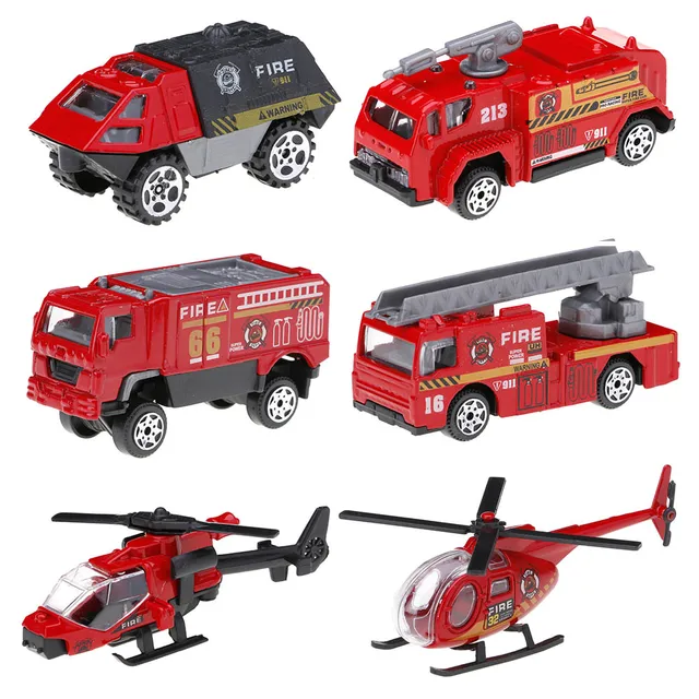 Special Offers 6 Pcs 1:87 Mini Diecast Alloy Car Toys Set  Miltary Fire Truck Swat Vehicle Machines Toys for Kids Boys