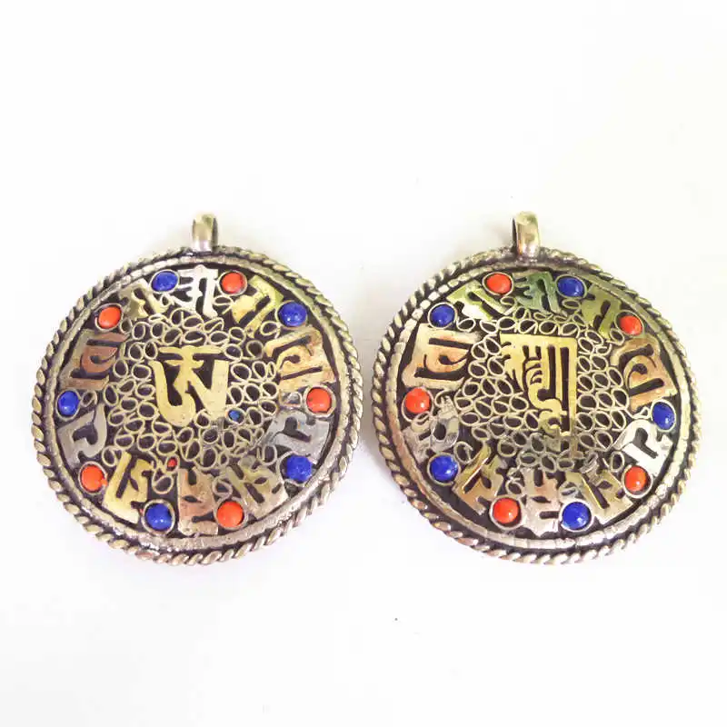 TBP252 тибетская мантра амулет Круглые Подвески медные двусторонние|round pendant|tibetan
