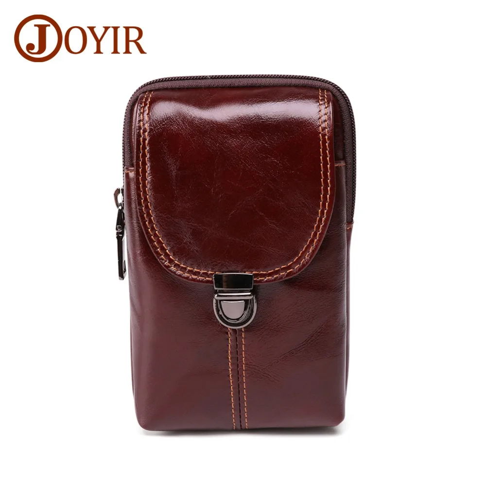 

JOYIR New Design Genuine Leather Men Fanny Pack Red-brown Waist Pack Retro Men's Belt Bag Casual Travel Male Small Waist Pack