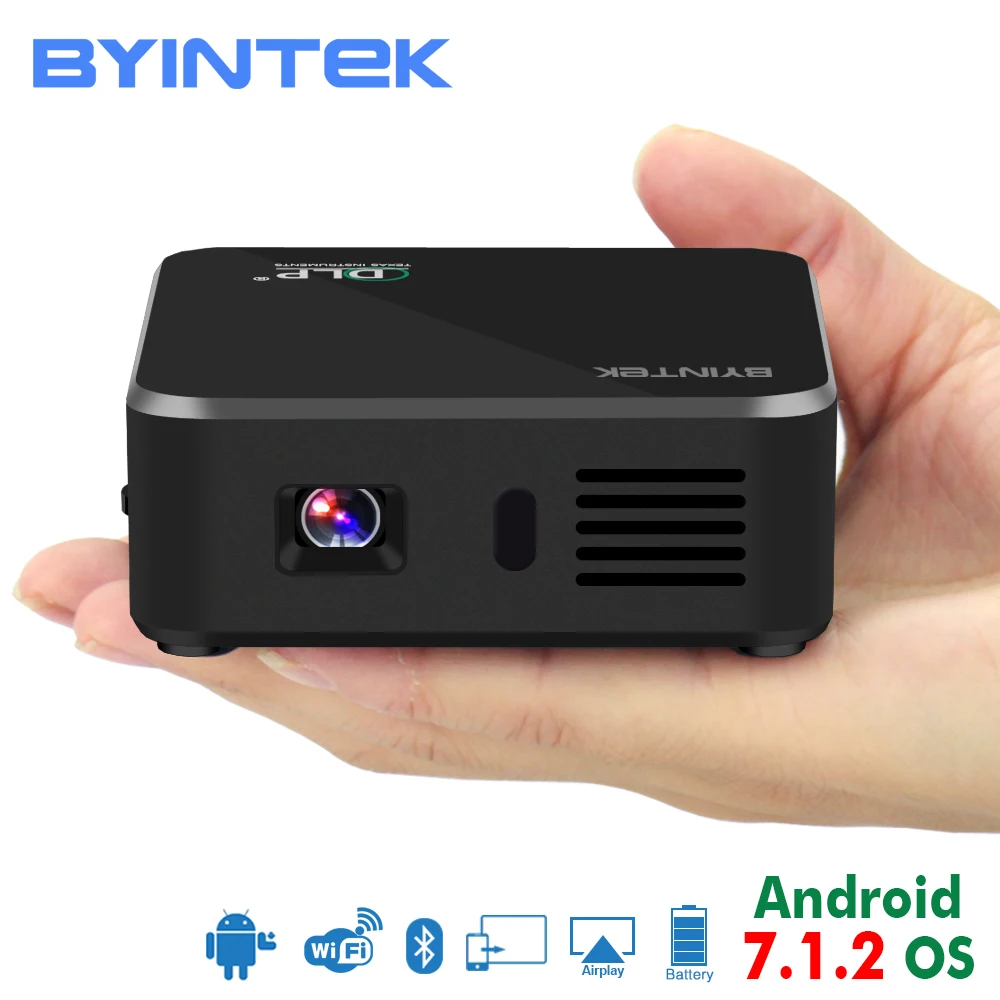 BYINTEK НЛО D9 Портативный Карманный Пико Smart Android 7.1.2 OS Видео Wi Fi светодиодный 1080 P DLP