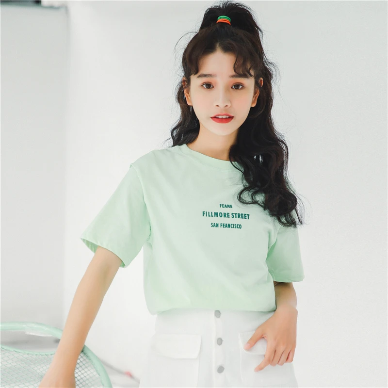 Корейский Ulzzang короткий рукав с буквенным принтом свободная футболка Топы