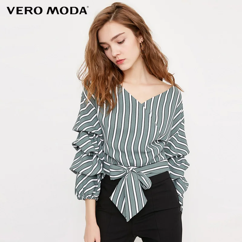 

Vero Moda Women's Spring & Summer Striped V-neckline Chiffon Shirt |318258509