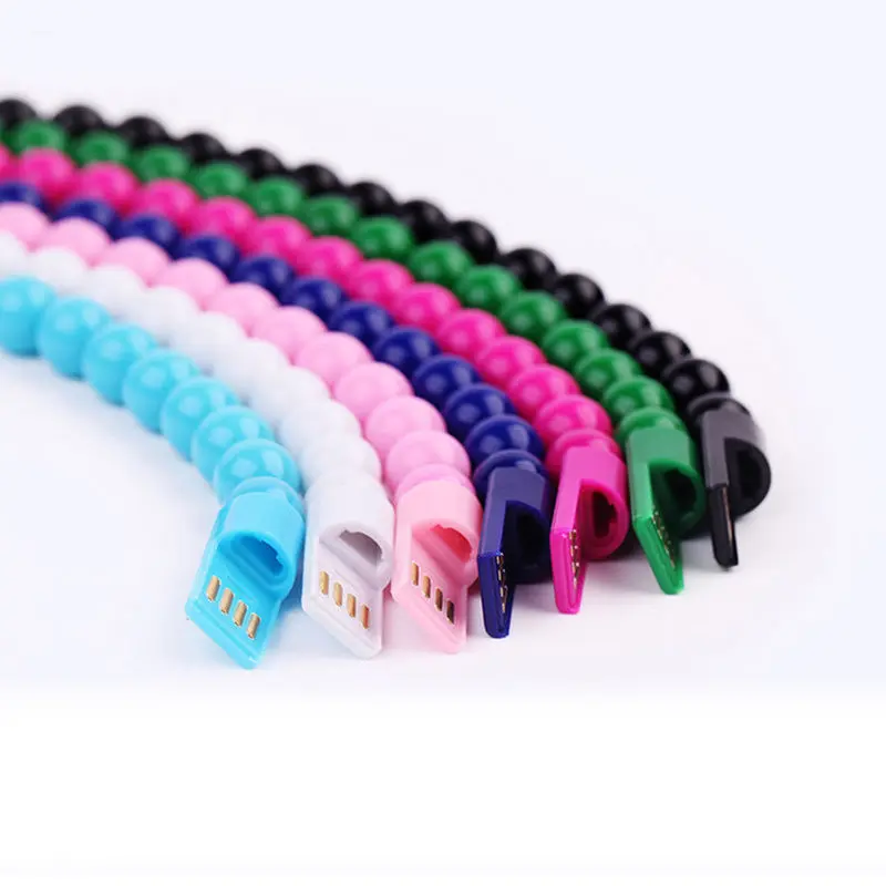 Micro USB2.0 креативный USB кабель синхронизации данных и зарядки браслет из бисера зарядное устройство чистый цвет для IPhone Android 8pin type C для samsung