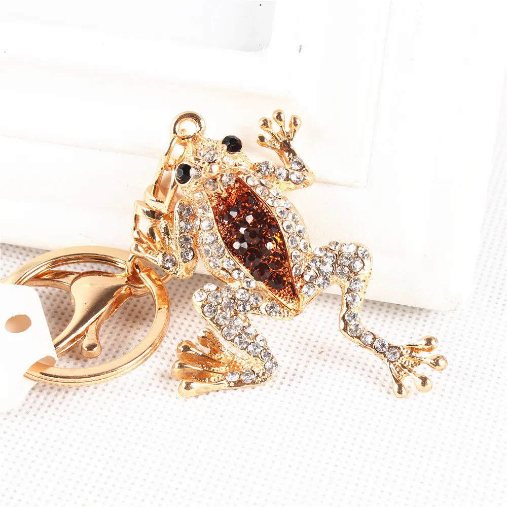 

Cute Frog Crown Lovely Charm New Arrival Crystal Rhinestone Pendant Purse Bag Key Ring Chain Creative Birthday Best Gift