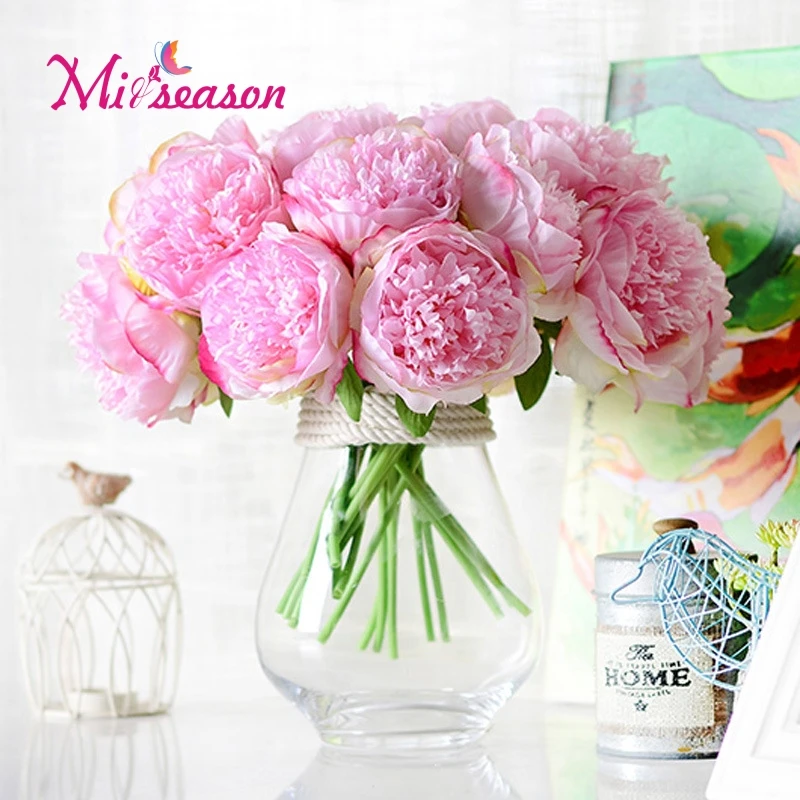

5 Colours 1Bunch European Artificial Flower Fake Peony Bridal Bouquet Christmas Wedding Party Home Decorative Flowers