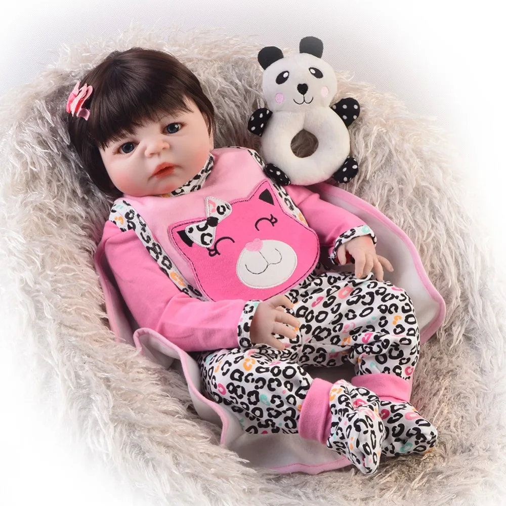 

plush toy with Reborn Baby Girl Doll Full Silicone Body Vinyl 23'' 57 cm brown/blue eyes Bebe Alive Princess Doll Child gift toy