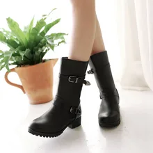 Big size 34-43 New Round Toe Buckle Boots for Women Sexy Ankle Boots Heels Fashion Winter Spring Autumn Shoes Casual 733-2