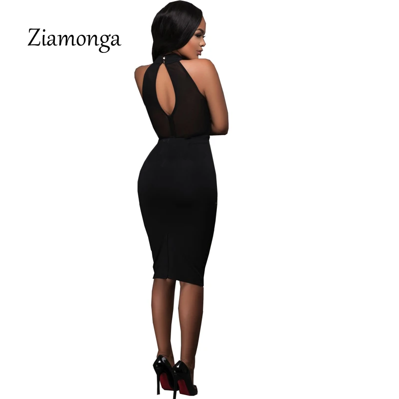 Ziamonga осеннее женское тонкое сексуальное Сетчатое платье-карандаш, повседневное Бандажное платье миди без рукавов, Женская офисная одежда размера плюс XXXL