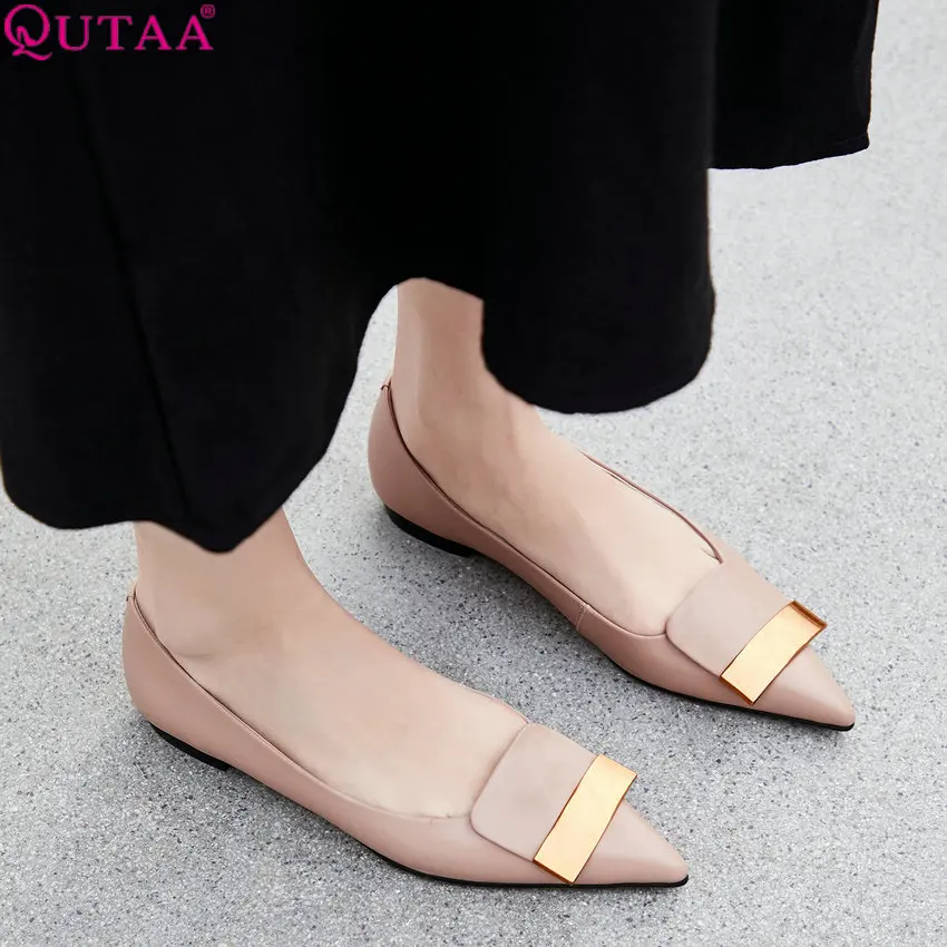 

QUTAA 2019 Cow Leather+pu Fashion Women Shoes Women Vulcanize Low Heel Spring/Autumn Slip on Pointed Toe Ladies Shoes Size 34-39