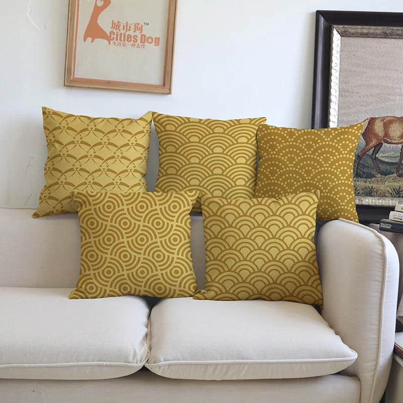 

Pastoral style home Decorative Pillows cojines linen Geometric fan pattern printing45x45 throw Pillows Cushion
