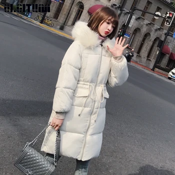 

New Winter and Autumn 2020 Cotton Jacket Oversize Large Fur Collar Loose Long Cotton Padded Jacket