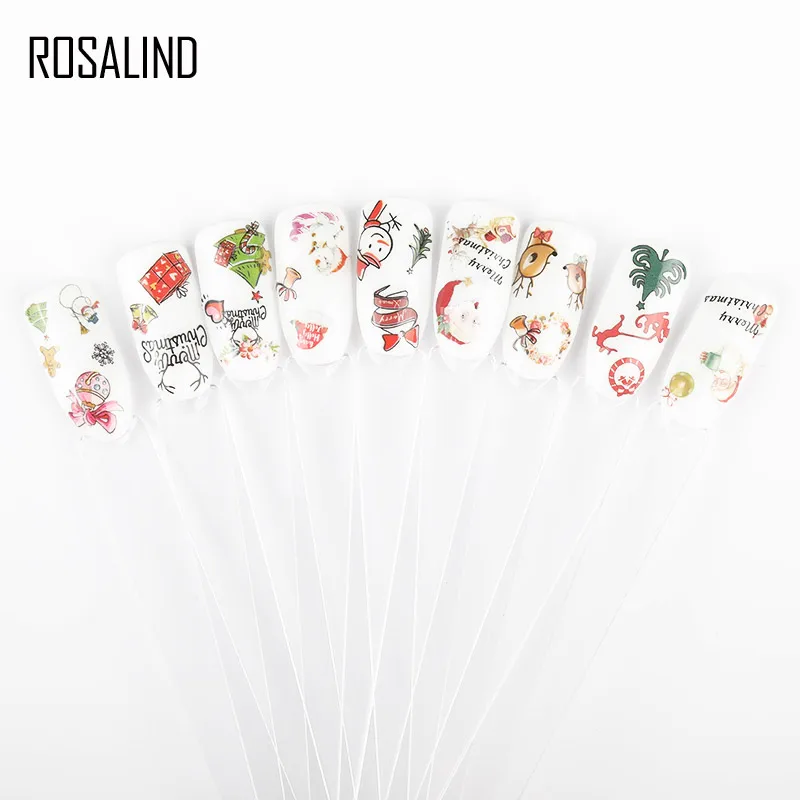 ROSALIND Art Christmas DIY Stickers for Nails Colorful Nail Stickers Flowers Water Decal Wraps Foil Sticker manicure