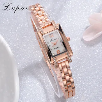 

2018 Lvpai Brand New Luxury Rose Rectangle Quartz Watches Women Steel Strap Fashion Ladies Wristwatch Bracelet Clock