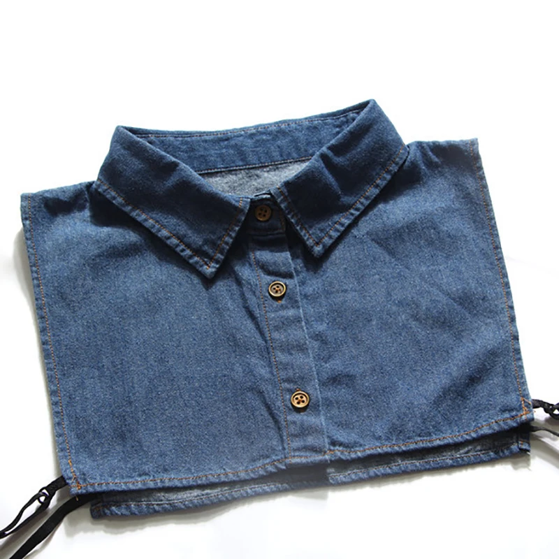 Buy Women denim false detachable collar jeans pointed