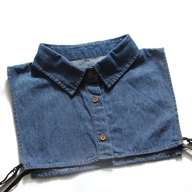 Buy Women denim false detachable collar jeans pointed