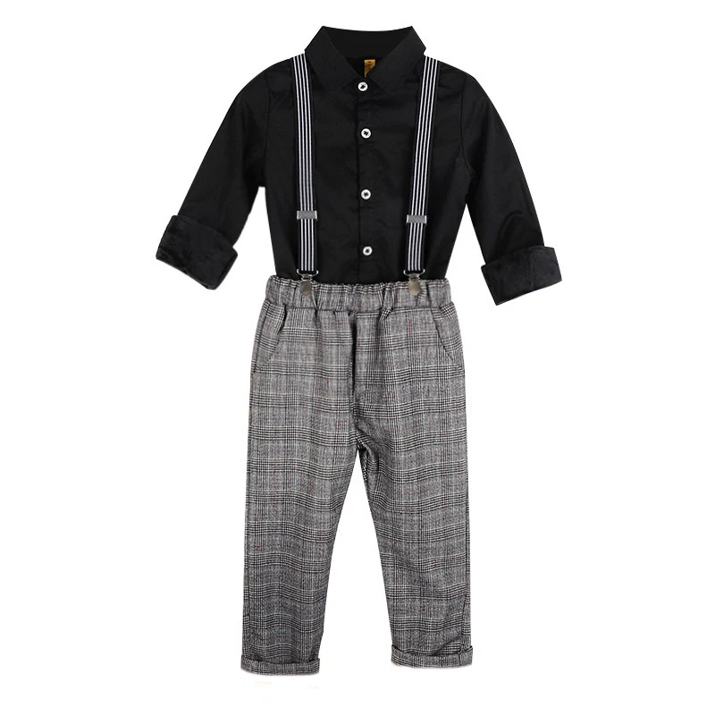 

Toddler clothing set for boys suits 2019 summer gentleman Boys shirt + Pants +Tie with strap kids Formal Birthday Party wear