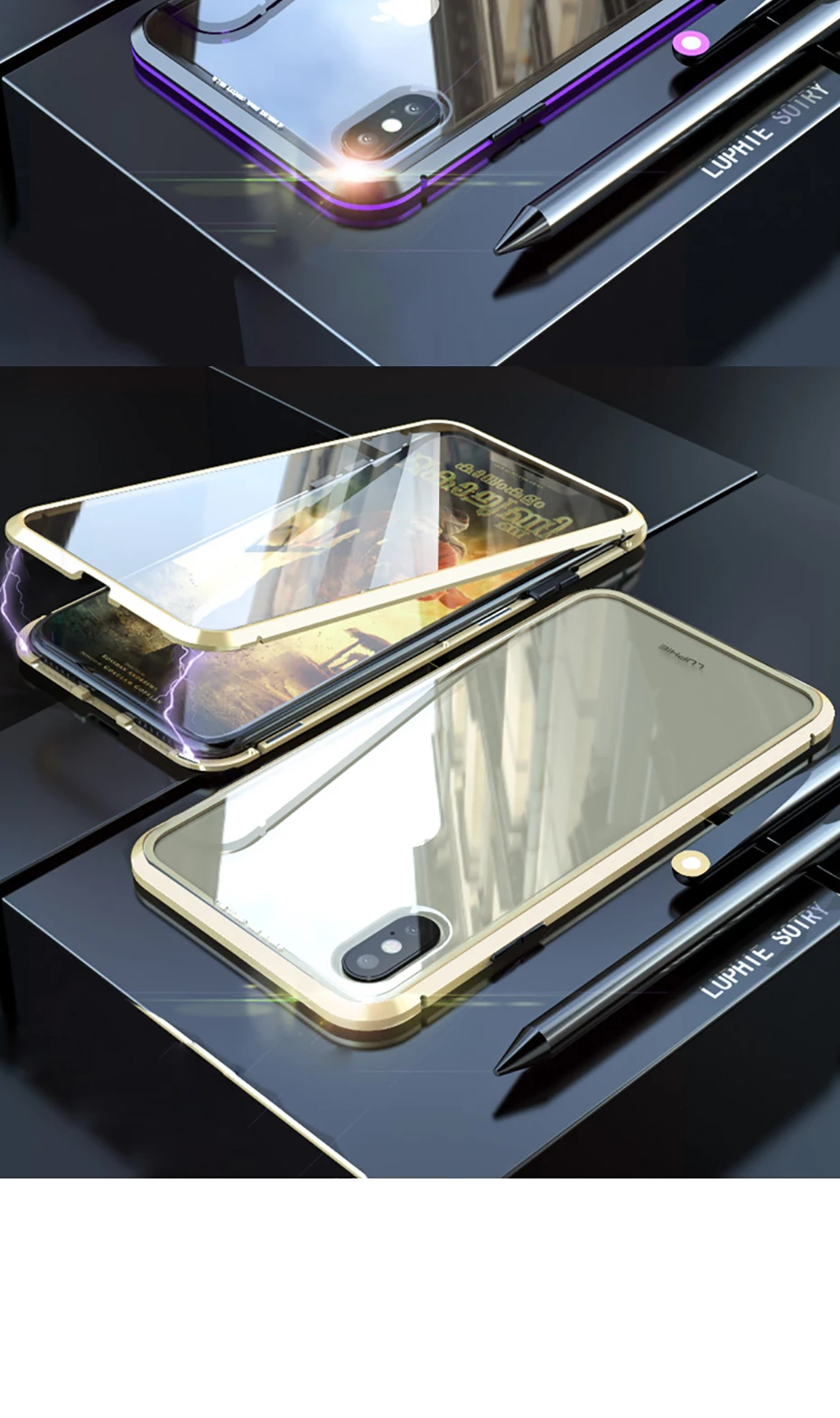 Double sided glass Magnetic case for iphone XS Max X 7 8 Plus Luxury metal 360 degree Full protection cover for iphone 7 8 Xr (10)