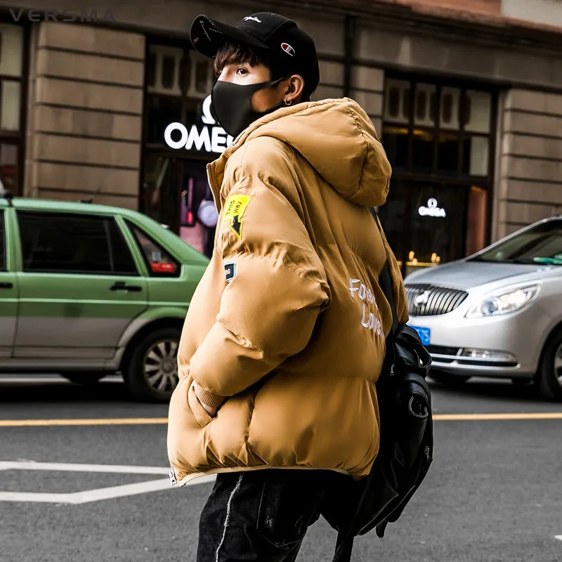 VERSMA, зимняя уличная одежда в стиле хип-хоп с карманами, черная теплая парка с капюшоном, мужская повседневная куртка в Корейском стиле, большие размеры, пальто, парка для мужчин