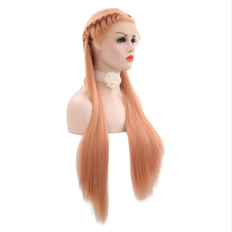 JOY& BEAUTY синтетические парики на шнурке 28 дюймов розовые косички волосы термостойкие кружевные передние парики длинные прямые волосы Крышка для волос для женщин