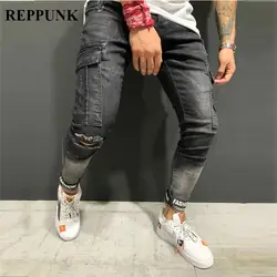 REPPUNK 2019 новые рваные зауженные джинсы мужские черные джинсы Hi-Street мужские потертые джинсовые брюки